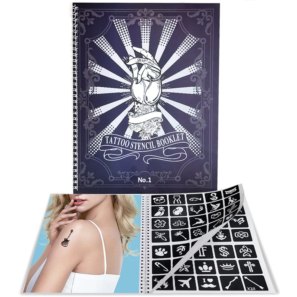 Tiebeauty 20 Sheets Temporary Tattoo Stencils Kit, 448 Pcs Glitter Airbrush Tattoo Templates Reusable Henna Tattoo Stickers Suitable as Gift for Women Boys and Girls Body Art Stencils (Blue)