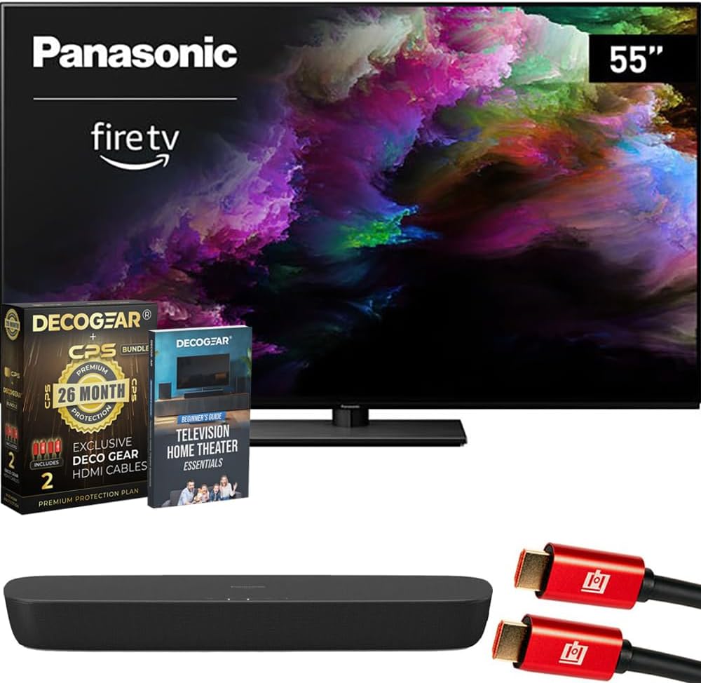 TV-55Z85AP Z85 55" OLED 4K UHD Fire TV 2024 Bundle with HTB200 Compact Soundbar, CPS Exclusive 26 Month Protection, 2X HDMI Cable & Deco Gear Complete Home Theater Beginner's Guidebook