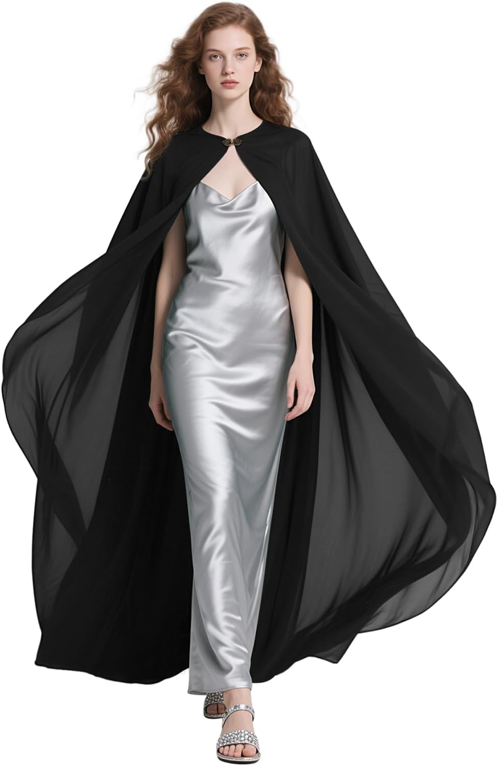 L'VOW Gothic Chiffon Shoulder Cape Women Sheer Tulle Cape Shawl Halloween Party Wedding Cosplay