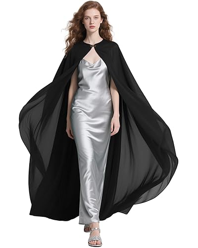 L'VOW Gothic Chiffon Shoulder Cape Women Sheer Tulle Cape Shawl
