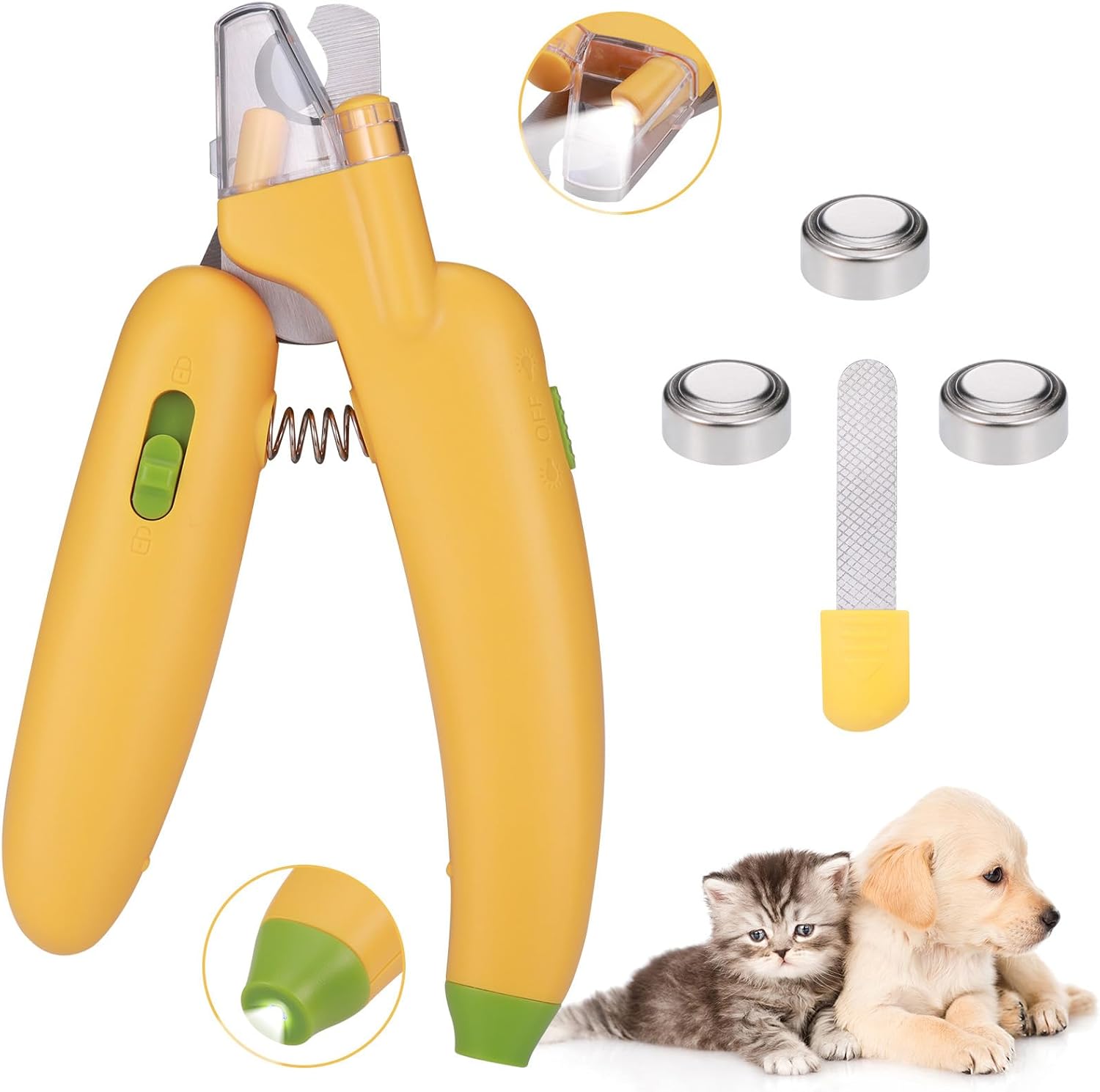 Nagelknipper voor katten, hondennagelknipper met led-licht en veiligheidsschild, teennagelknipper voor grote, middelgrote en kleine huisdieren met verborgen nagelvijl Nagelknipper voor katten, hondennagelknipper met led-licht en veiligheidsschild, teennagelknipper voor grote, middelgrote en kleine huisdieren met verborgen nagelvijl