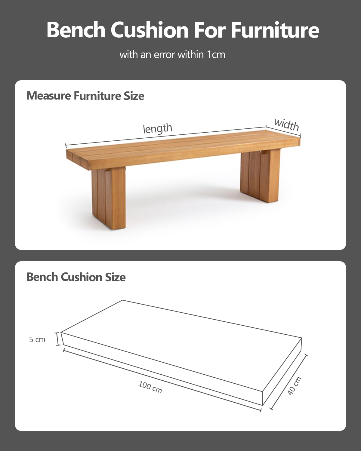 OutStep 100x40x5 cm Bankkissen für den Außenbereich, verstärkte, wasserdichte Sitzkissen, hochdichte Bankauflage mit Rutschfester Unterseite, Outdoor-Kissen für Schaukelmöbel (grau)