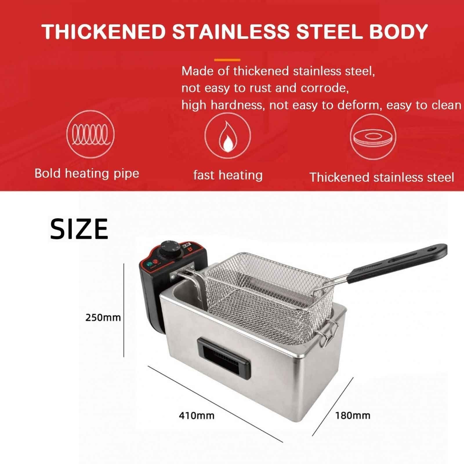 Friggitrice Elettrica ad Olio 3 Litri con Termostato，Domestico Friggitrice Elettrica da Banco，Acciaio Inox 2000W