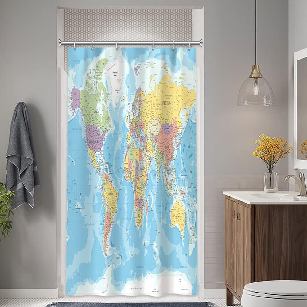 Tenda Da Doccia Mappa Del Mondo 180x198cm - Impermeabile Educativa Per Bambini Con Ganci, Blu Oceano - Foto 9