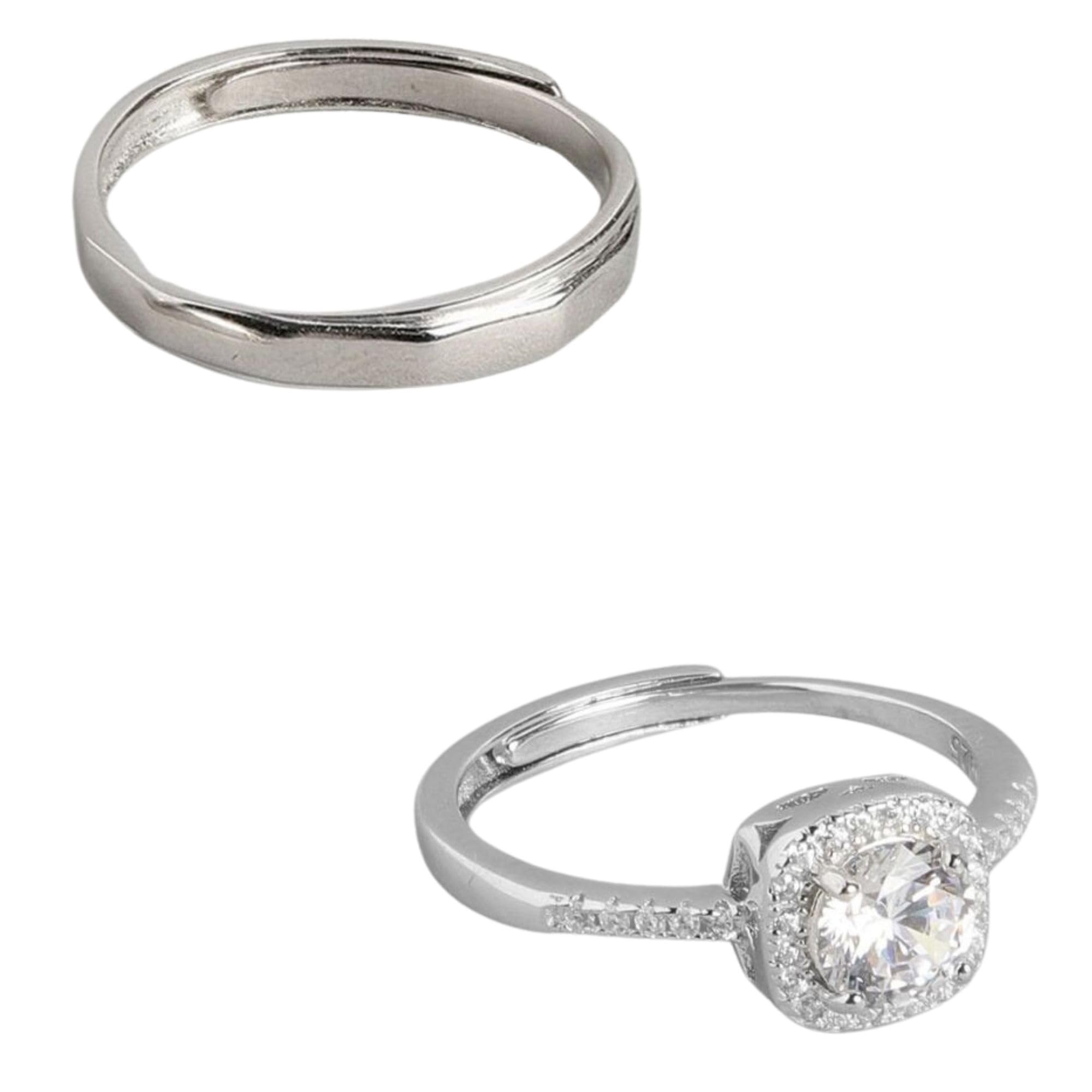 925 Sterling Silver Solitaire Halo Couple Ring | Gift for Couples | With Certificate of Authenticity and 925 Hallmark|Mother's Day