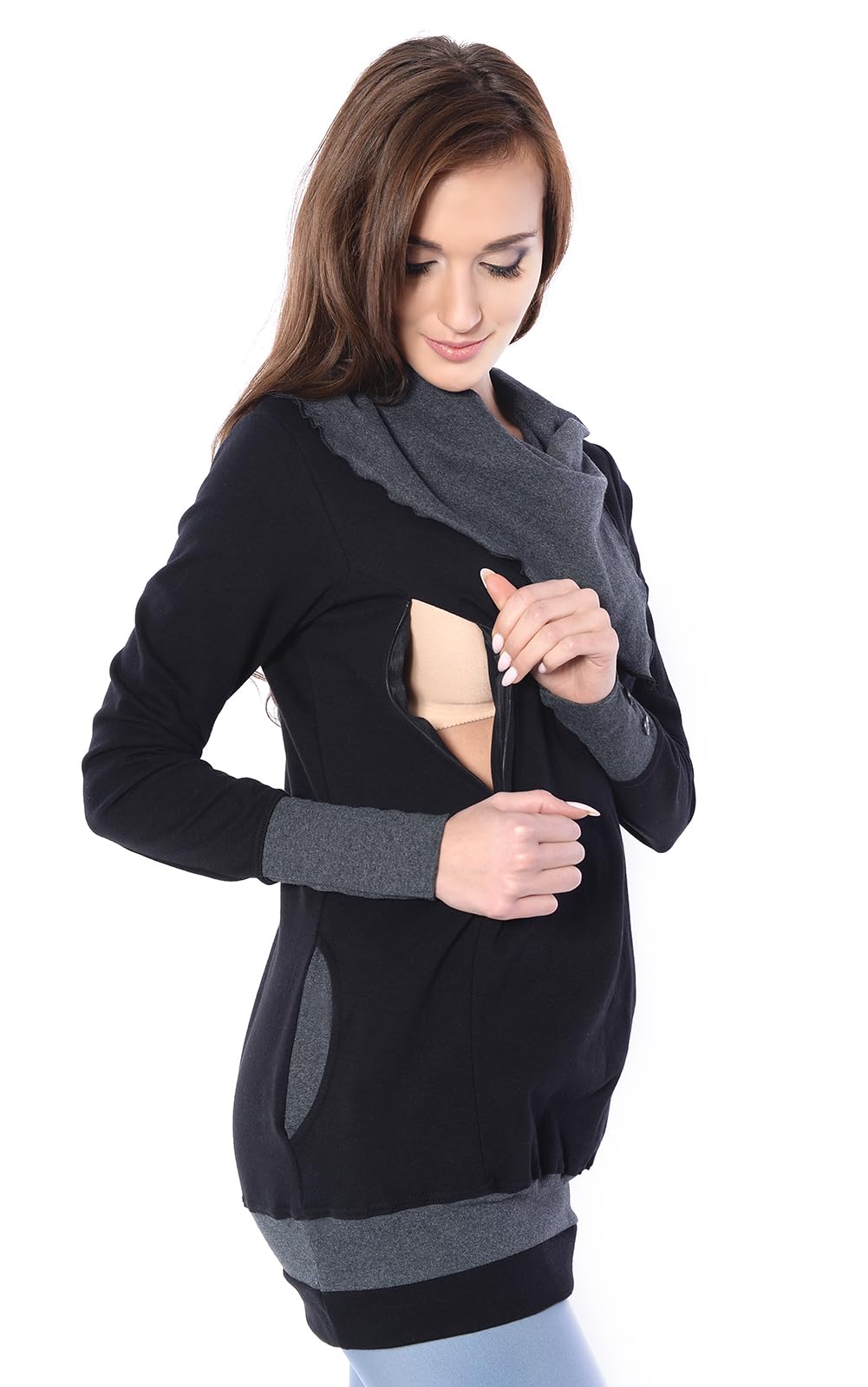 Mija - Pullover Felpa riscaldante 2 in 1 Premaman/Allattamento al Seno 4020A