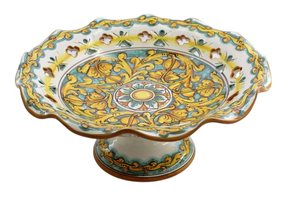 Centrotavola alzata grande in ceramica siciliana giallo e verde di santo stefano di camastra decorata a mano Gianluca Art 3