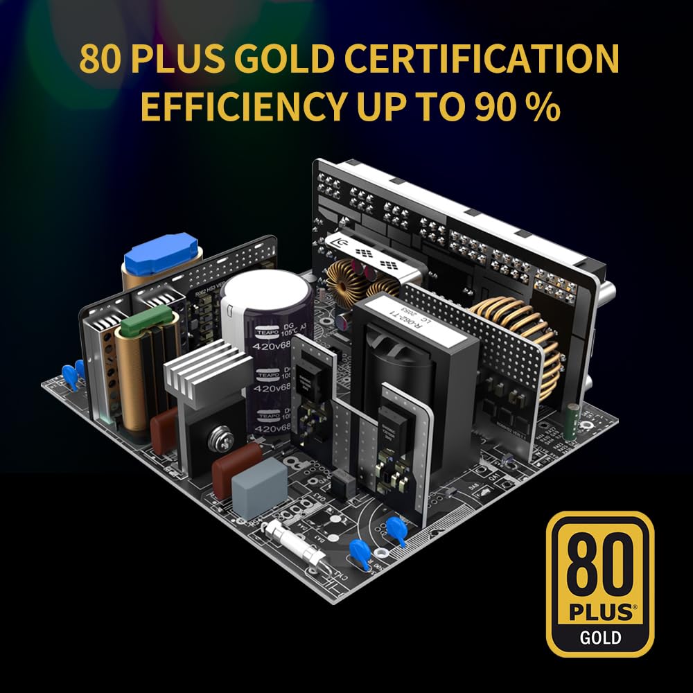 LC-POWER 1000W PSU - Alimentatore 1000 Watt ATX 3.0 and PCIe 5.0 per PC Gaming - Certificato 80 Plus Gold - Completamente Modulare - Ventola FDB da 120 mm Silenziosa - Cavi Neri Piatti