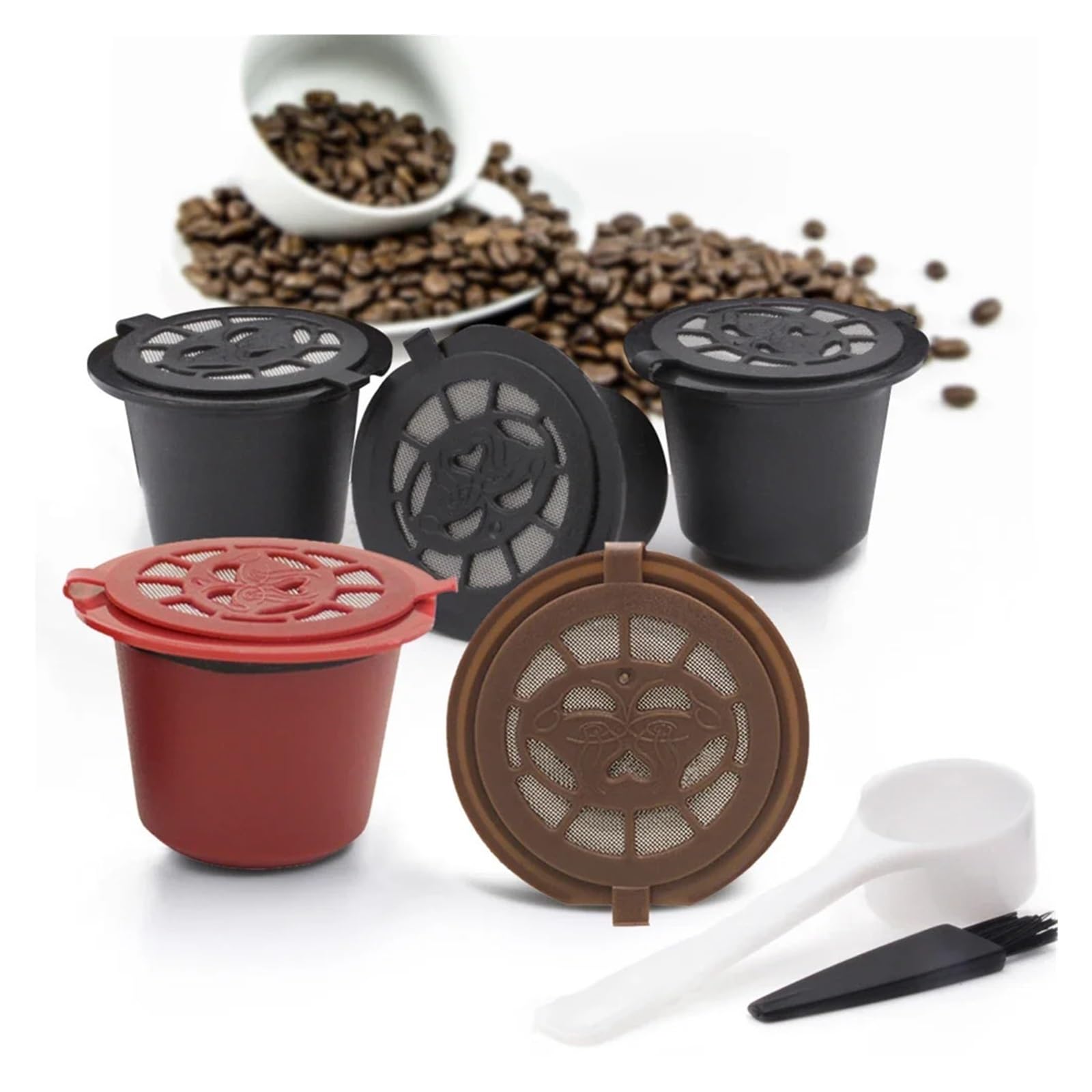 Filtros de cápsulas recargables for máquina café, filtro reutilizable con cepillo cuchara, 30-6 uds(Coffee 15PCS)