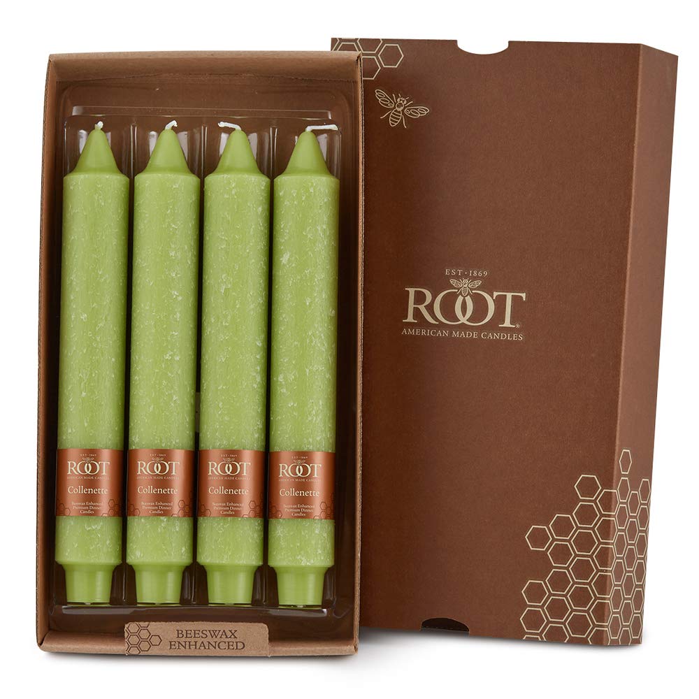 Root 4-Count Unscented Dinner Candles Dripless Beeswax Enhanced Timberline™ Collenette Boxed Candle Set, 9-Inch, Willow