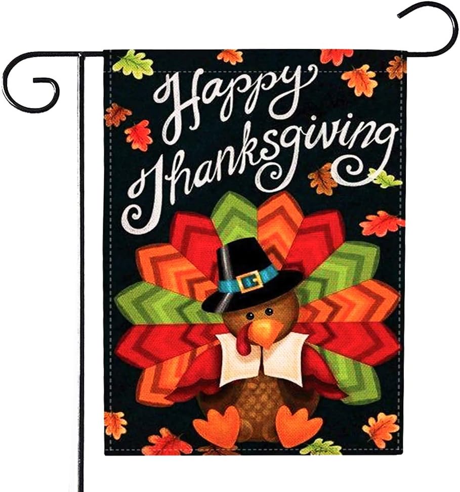 KissDate Double Sided Colorful Turkey Happy Thanksgiving Garden Flag, Perfect for Outdoor Garden Yard Decoration (12.5" x 18")