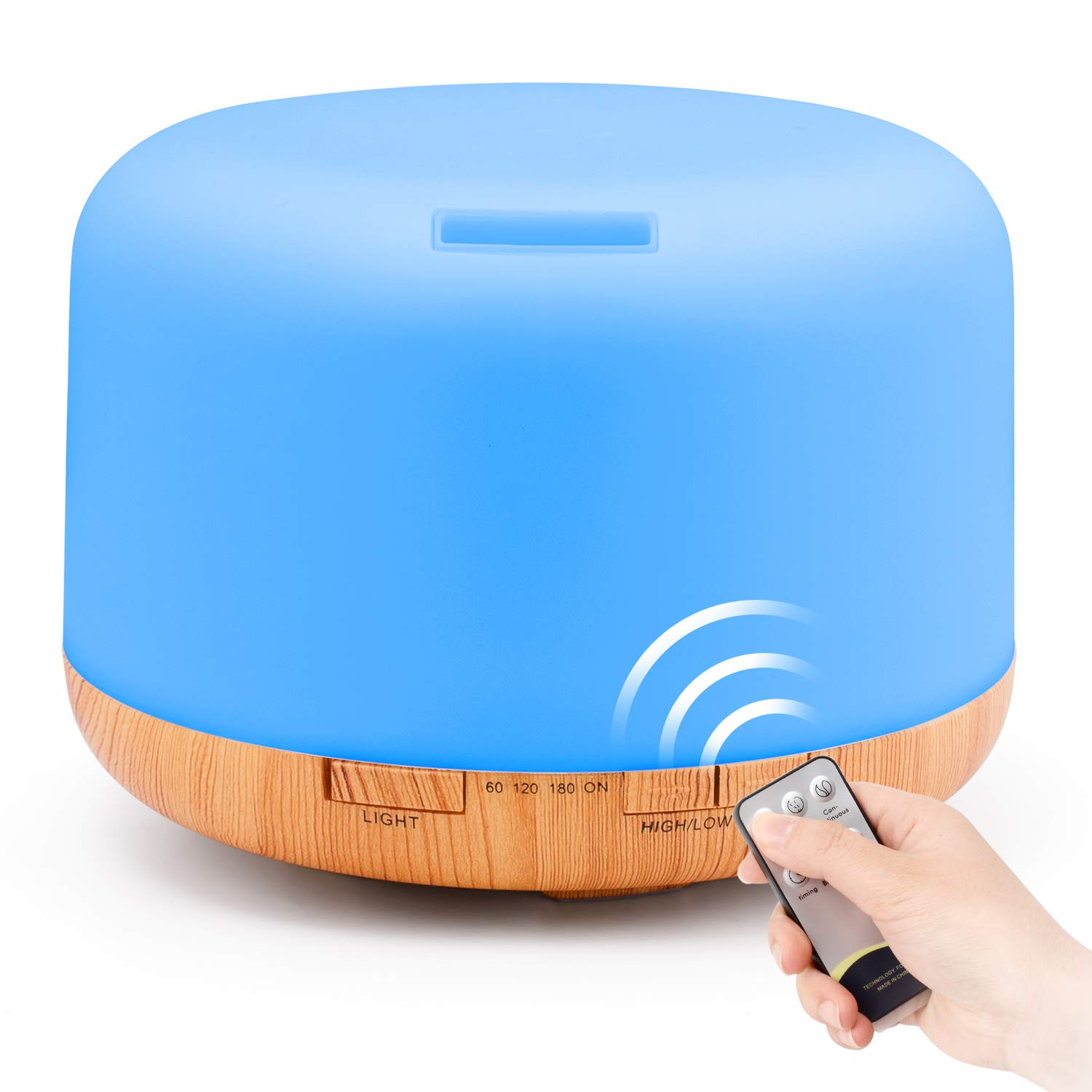 HOMEWEEKS 500ml Essential Oil Diffuser, Quiet Aromatherapy Mist Diffusers For Essential Oils, Wood Grain Ultrasonic Oil Diffuser With Remote Control,Timer, 7 Colors Light For Bedroom Office