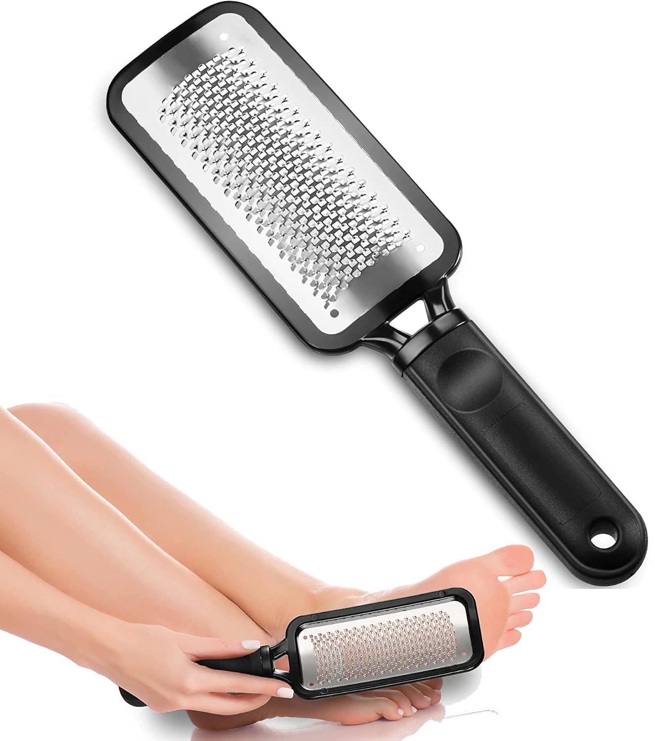 MKSL® Foot Scrubber for Dead Skin – Large 11"x3" Metal Callus Remover & Foot File – Sharp Heel Scraper for Cracked Heels, Pedicure & Foot Care Tool-image-2