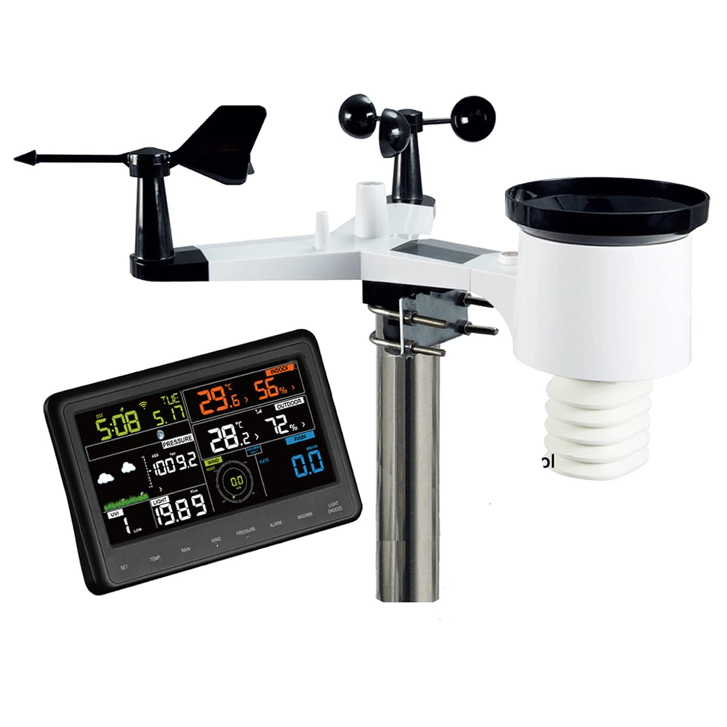 Stazioni Meteorologiche, Sensore Esterno Digitale Professionale Con Display a Colori, 7 In 1 Esterno Ad Energia Solare, Sensore Interno 3 In 1 Integrato, Velocità Del Vento, Direzione Del Vento