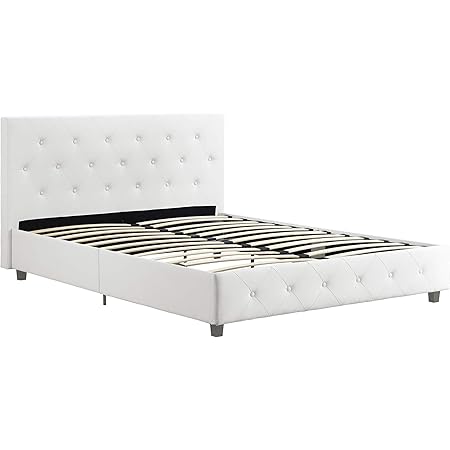 Amazon Com Dhp Dakota Upholstered Faux Leather Platform Bed With Wooden Slat Support And Tufted Headboard And Footboard Full Size White Furniture Decor