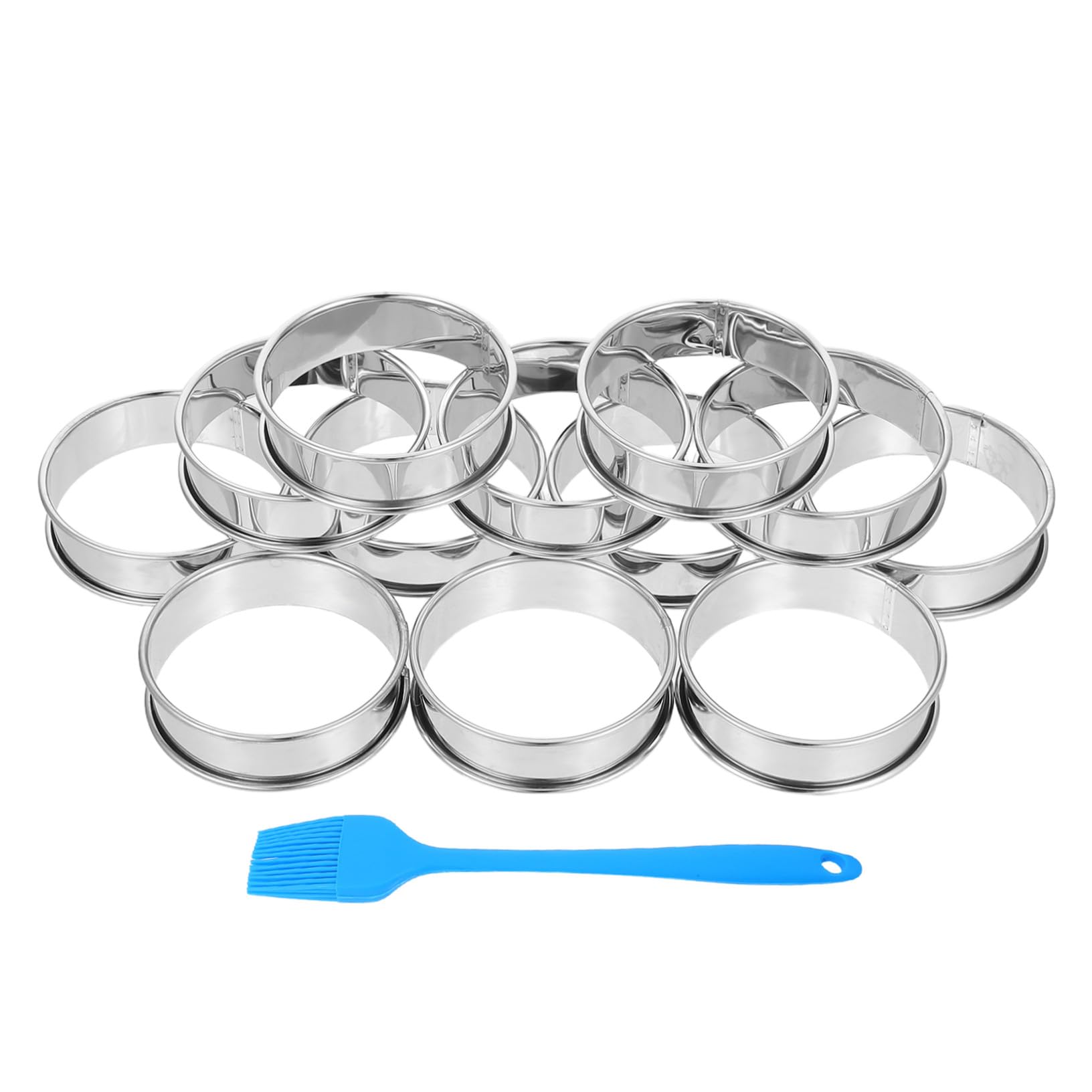 16 Pièces Lot de Cercles à Gâteaux Acier Inoxydable Moules à Pâtisserie Antiadhésifs avec Brosse Cercles pour Muffins et Mousses Ustensiles de Cuisson pour Desserts Faits Maison