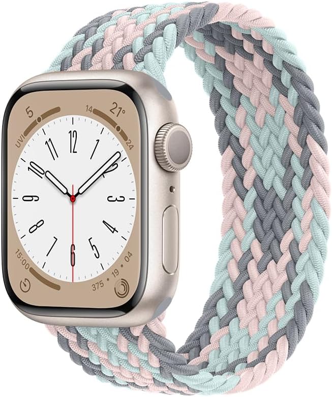 Compatible Apple Watch Band, Braided Solo Loop, Soft Silicone Yarn Blend, Stainless Steel Clasp, Braided Band, Compatible with Apple Watch Ultra/8/7/6/5/4/3/2/1/SE, Breathable 38mm/40mm/41mm,