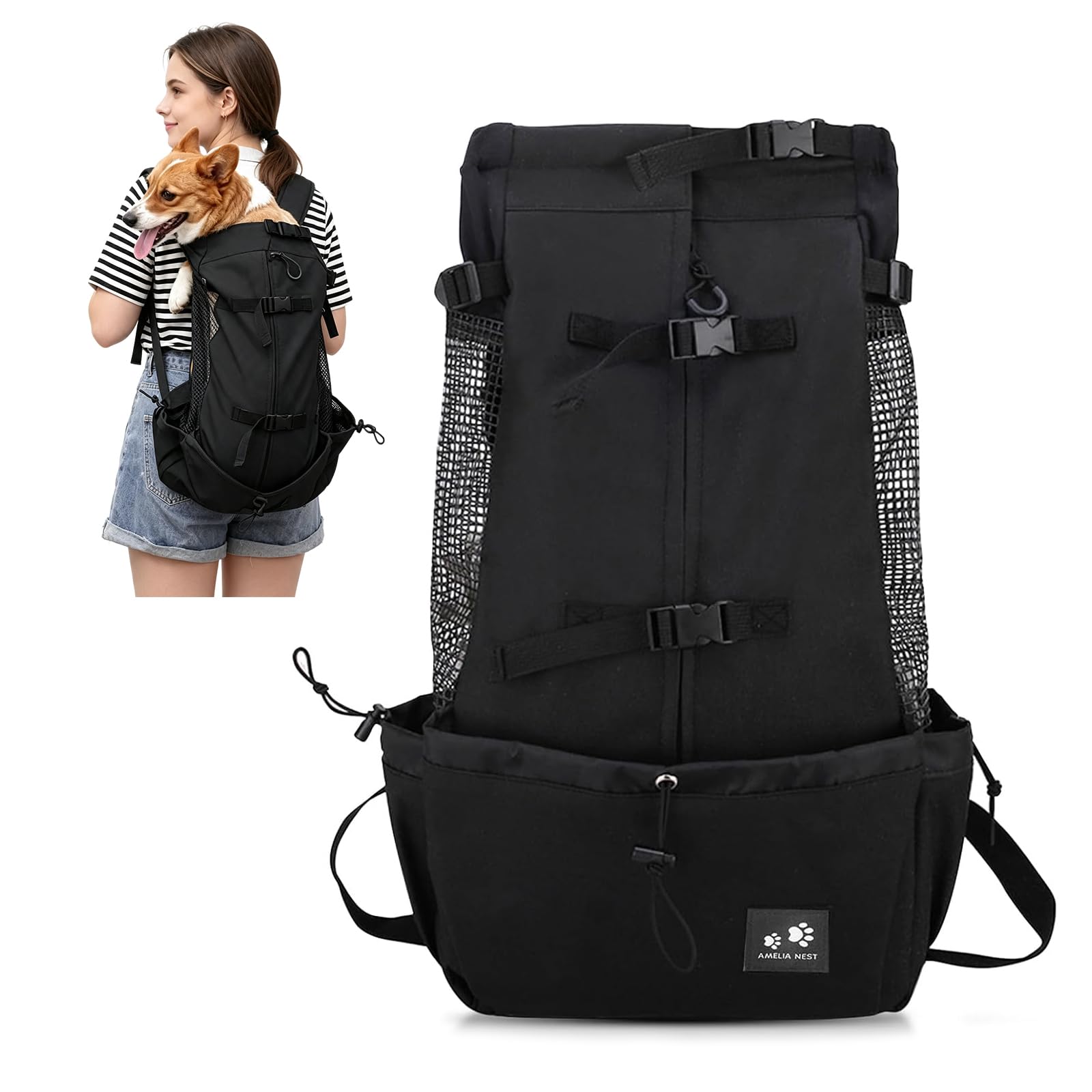 PETCUTE Sac à Dos pour Chien Randonnée Sac a Dos Transport Chat Chien Moto Respirant éPaule Double Sac à Dos pour Animaux jusqu'à 5 kg