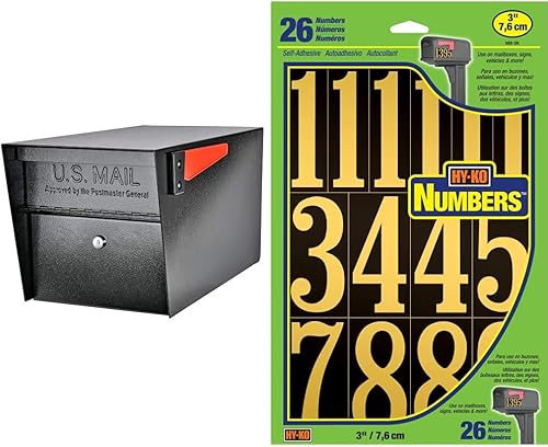 Mail Boss 7506 Mail Manager - Buzón de seguridad con bloqueo en la acera, negro, grande y productos Hy-Ko MM-5N - Números de vinilo autoadhesivos de