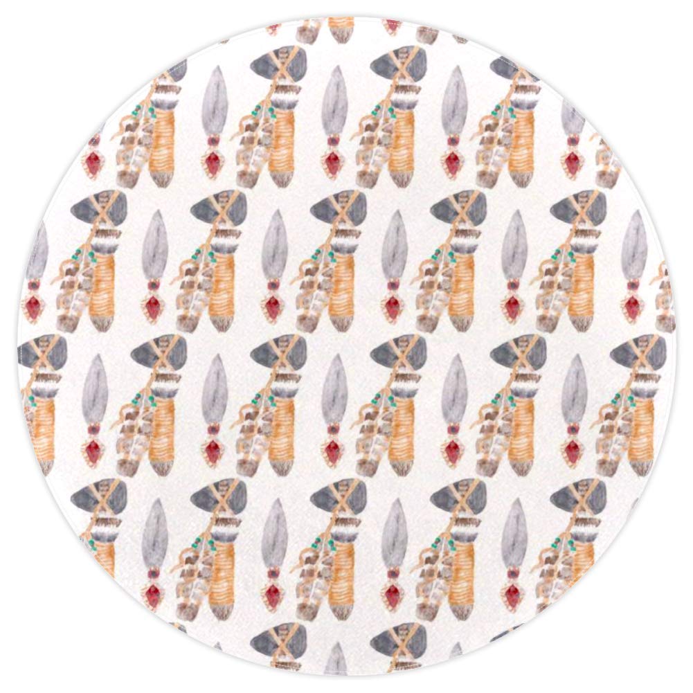 Tapis rond bohème 160cm motif pierres précieuses en polyester multicolore antidérapant