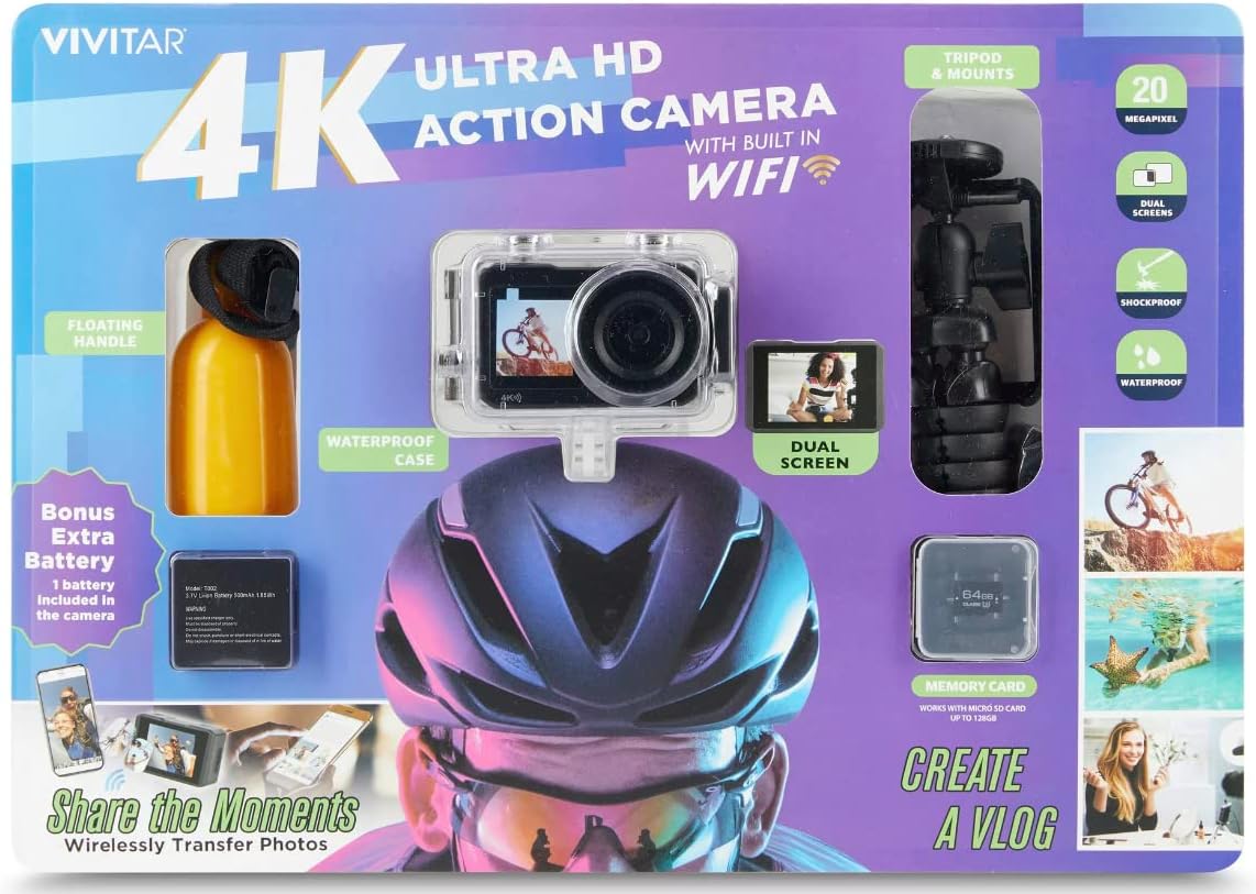 Amazon.com : Vivitar 4K Ultra HD Action Camera Bundle Dual Screens ...