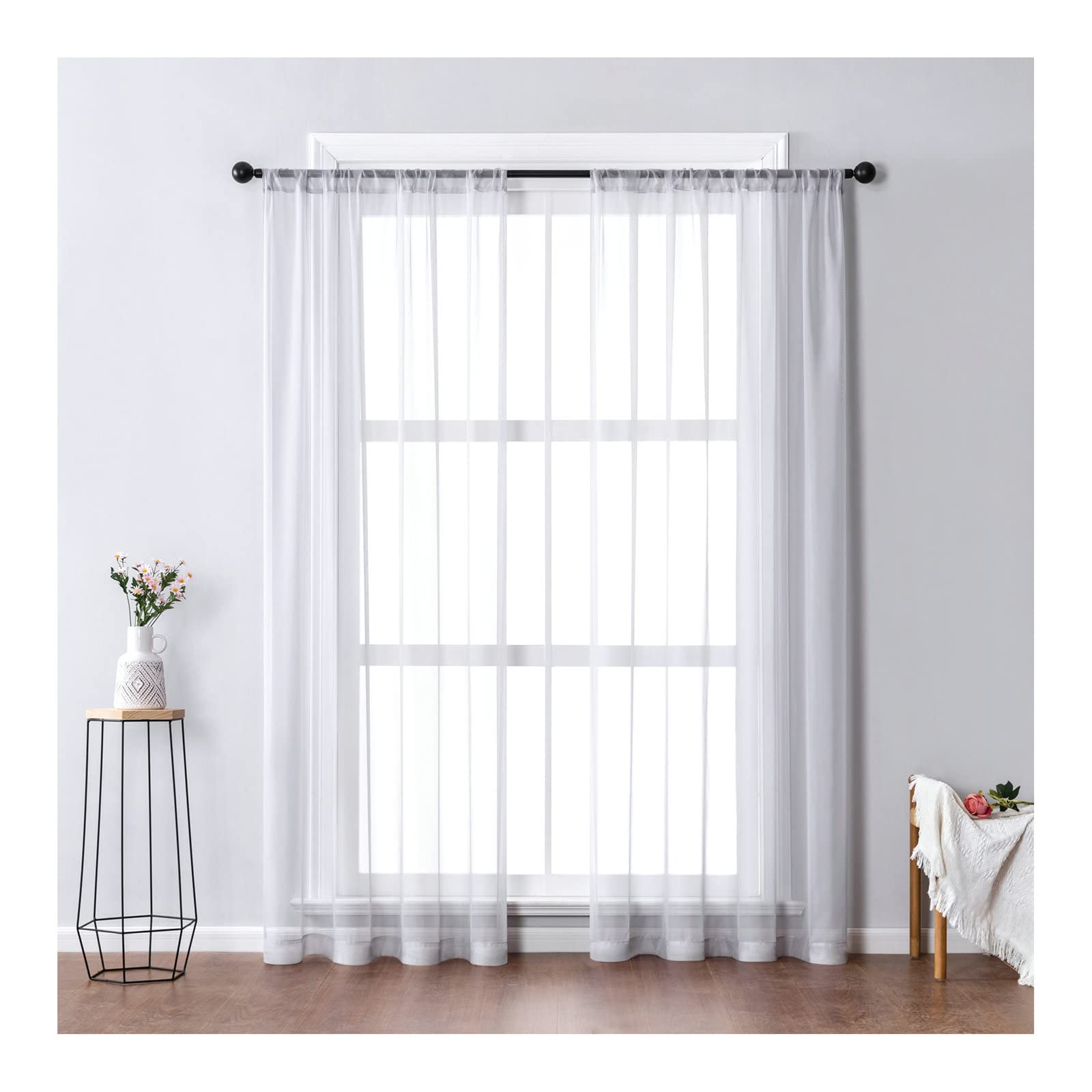Aeici Voilage Salon, Rideau de Fenetre de Chambre 107x160 cm Rideau Lot de 2 Salon Couleur Pure Tige de Poche, Polyester, Gris Clair