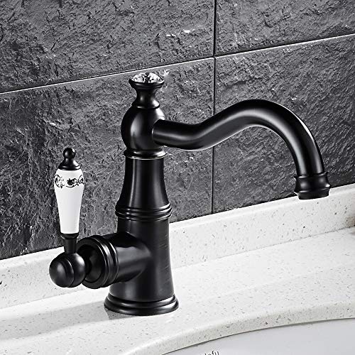 Grifo mezclador Grifos de lavabo de baño ORB de estilo europeo negro Grifo de agua fría y caliente de un solo orificio Grifos giratorios de 360 ​​​​° Grifo de agua mezclada de una sola manija fría y
