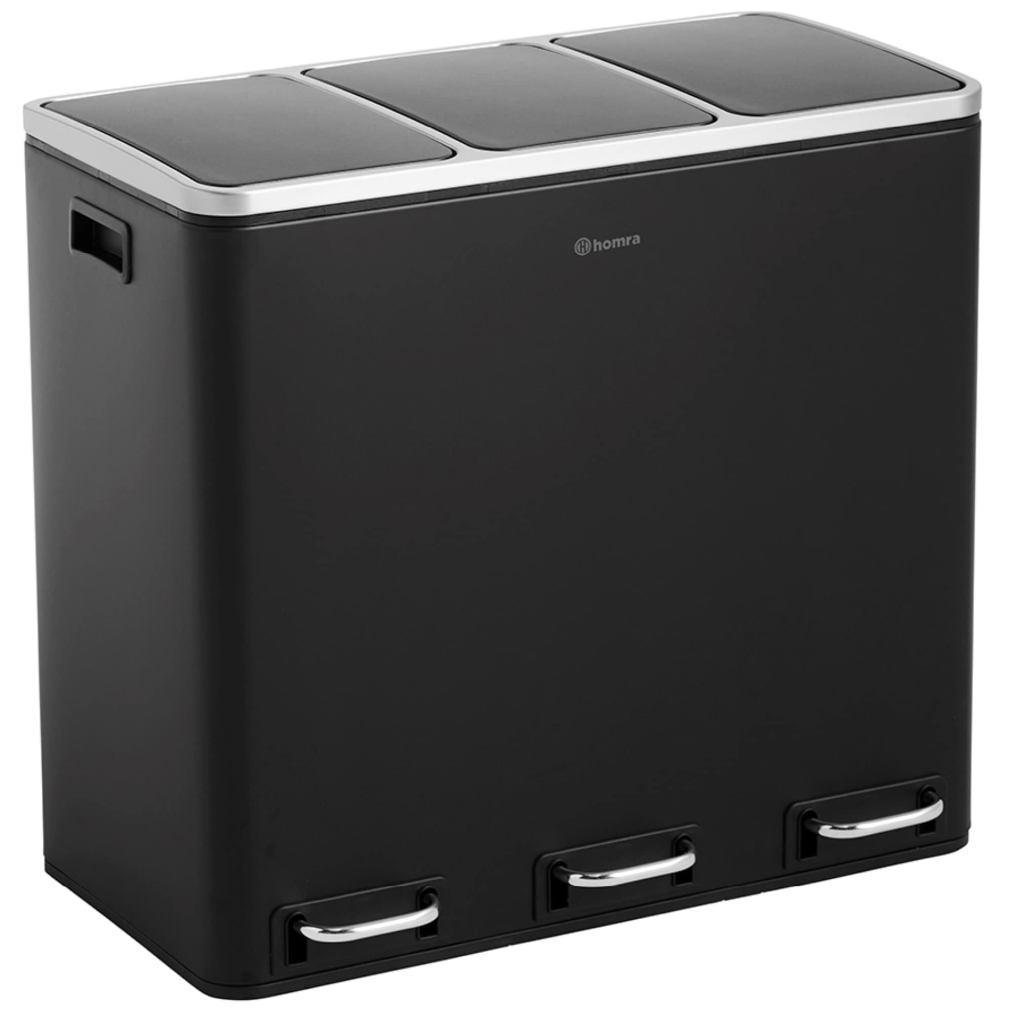Homra Mülleimer Küche 3 Fächer Sparq 54l | Mülltrennsystem 3Fach | Edelstahl Treteimer 3x18 Liter | Trennsystem 3 Inneneimern | Abfall & Recycling | Abfalleimer Tretmülleimer Softclose | Schwarz