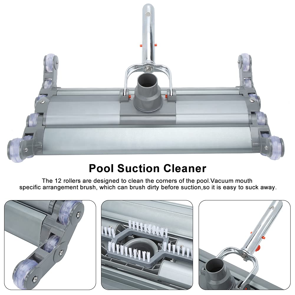 XHTLLO 18in Aluminum Alloy Vacuum Suction Cleaner, Swimming Pool Spa Cleansing Tool with 12 Rollers, Easy to Operate, 360° Rotation for Efficient Cleansing