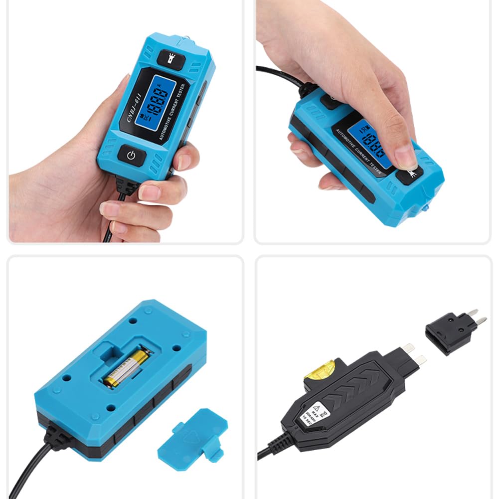 Weytoll CNBJ-611 - Probador de corriente de fusibles automotrices, analizador de fugas de coche, herramienta de prueba de corriente de fusible automotriz, pantalla LCD de retroiluminación azul con luz