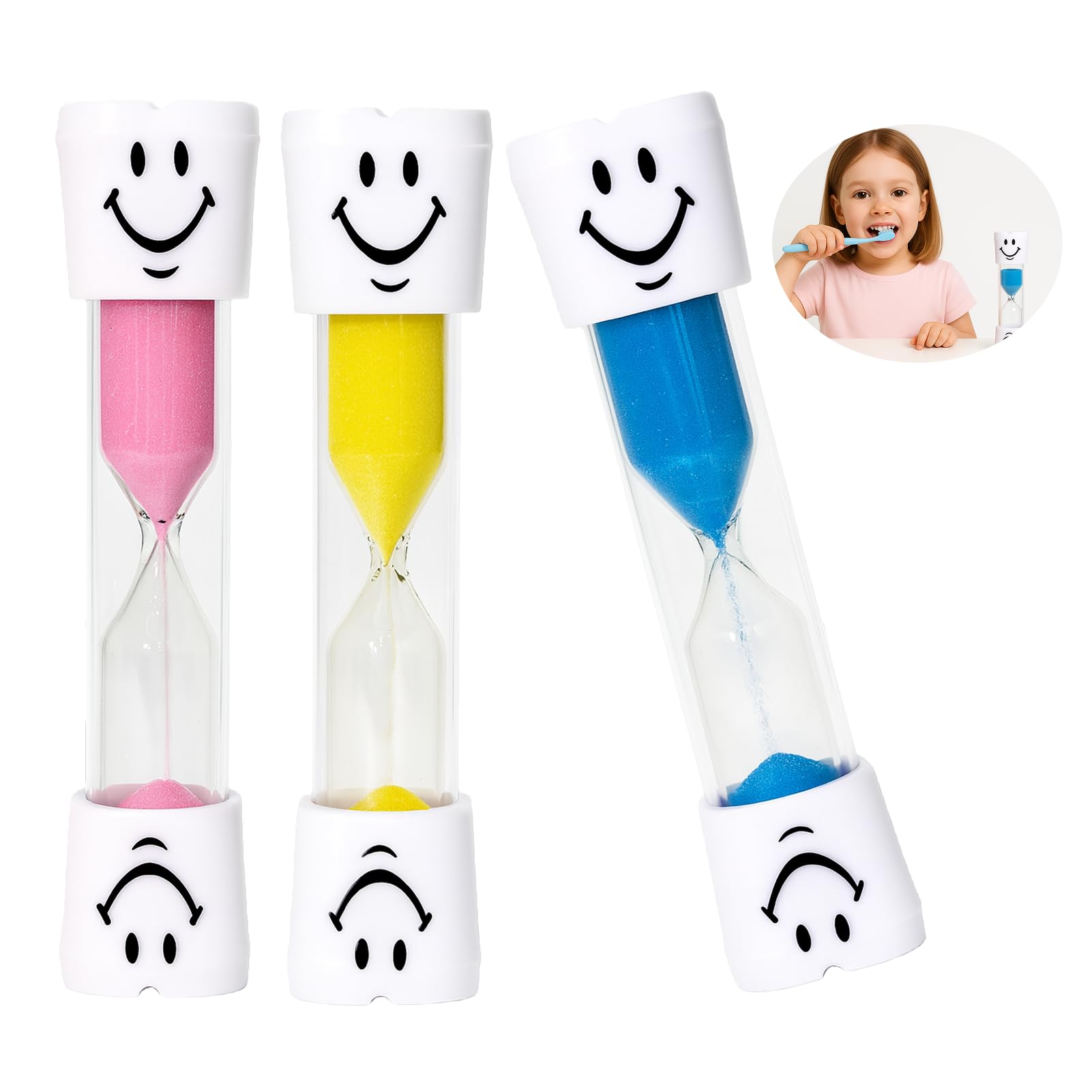 3 pezzi Set di clessidre per bambini, timer 3 minuti per lavare i denti, orologio educativo per bambini piccoli, clessidre colorate per imparare il tempo