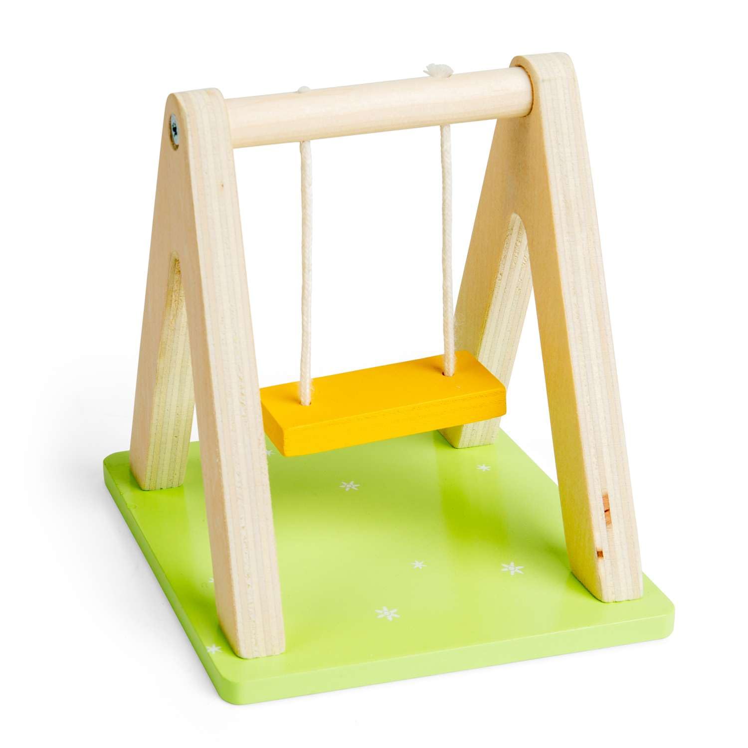 Bigjigs Toys Zestaw ogrodowy, meble do domu dla lalek na zewnątrz, miniaturowa drewniana huśtawka, zjeżdżalnia i huśtawka dla dzieci, domki dla lalek, zestaw 4 szt. akcesoriów do ogrodów domków dla