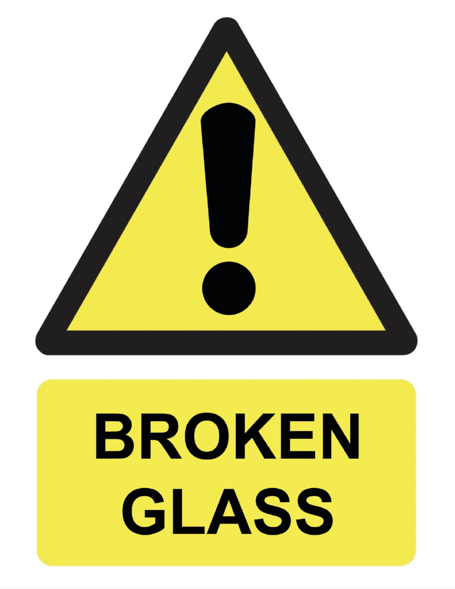 Broken Glass Danger Warning Sign Self Adhesive Gloss Decal Sticker 160mm x 125mm