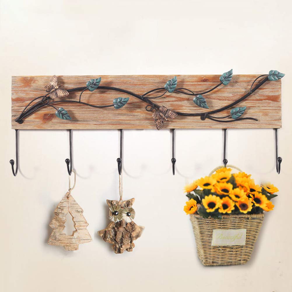 Perchero De Pared De Madera Maciza Y Hierro Forjado A La Mano Acabado Con Efecto Nogal 60x12x16 Cm 17712697