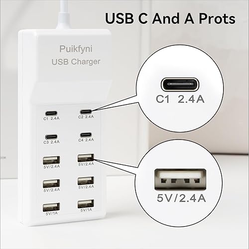 Miniatura 2 de Estación de carga portátil USB C, 4 puertos USB-C, concentrador de carga USB, 10 puertosUSB C, bloque de carga para múltiples dispositivos,