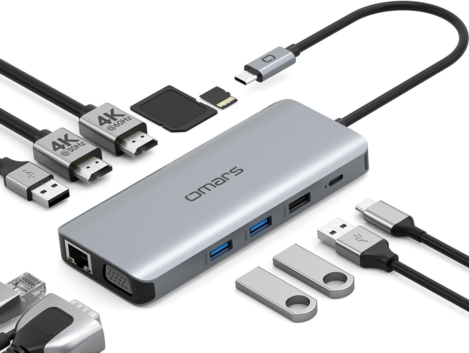 Omars Docking Station Dual Monitor, 11 in 1 USB C Hub Triple Display Multiport Adapter, USB C to Dual HDMI Adapter with 4K+VGA+Ethernet+100W Type C PD+4USB+Data for Dell/Surface/HP/Lenovo Laptop