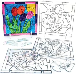 Baker Ross FC737 Flower Suncatcher Pictures - Pack of 5, Painting Craft Kit for Kids, Stained Glass Window Crafts, Creative Summer Craft