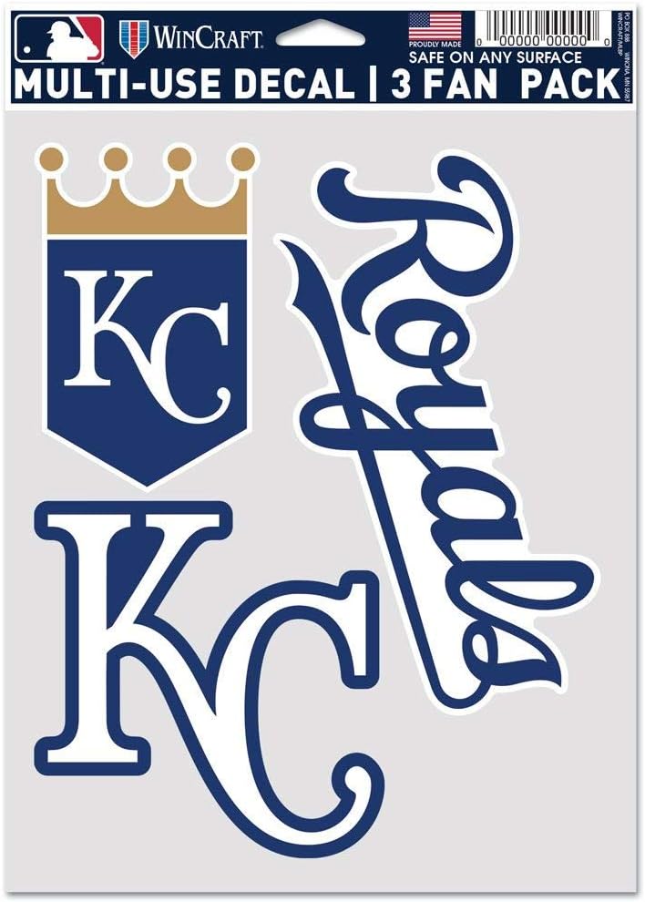 MLB Kansas City Royals Decal Multi Use Fan 3 Pack, Team Colors, One Size