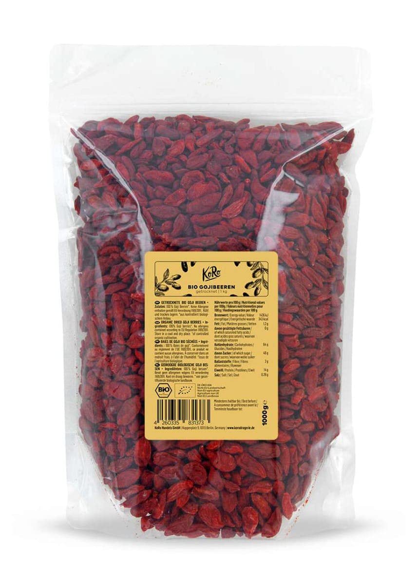 KoRo Baies de Goji Bio 1 kg – Super-aliment Naturel, Séchées Sans Additifs, Riches en Fibres et Protéines, Idéales pour Mueslis, Salades et Recettes