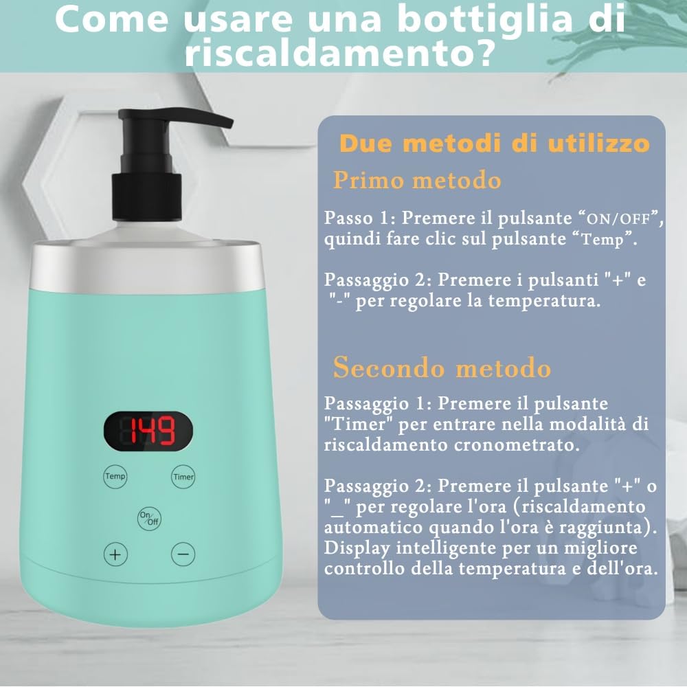 Scaldatore per Olio da Massaggio Verde con due Distributori di Olio Dispenser per Flaconi Spa e Scaldalozioni Display LED Scaldatore per Flaconi di Gel Apparecchio Riscaldante per Saloni