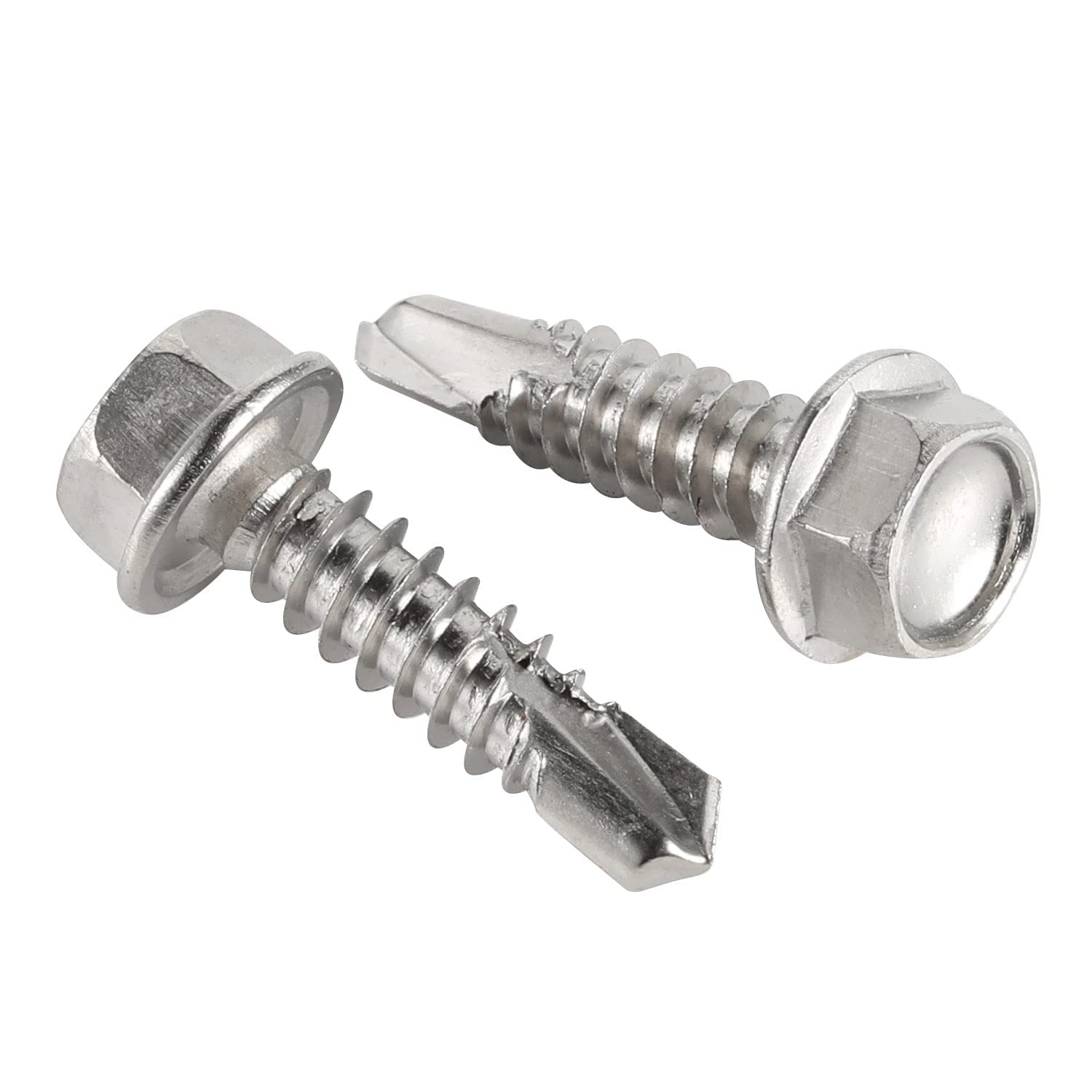 Tornillos autorroscantes 410 de acero inoxidable endurecido de 1-1/4 pulgadas para metal, cabeza de arandela hexagonal, tornillos Tek autoperforantes, 100 unidades