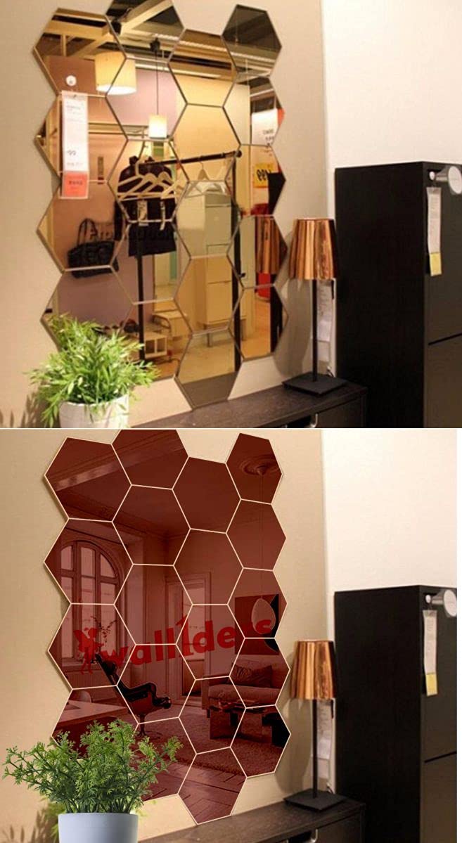 Wall1ders Hexagon Hexagon mirror wall stickers, mirror stickers for wall, acrylic mirror wall decor sticker, wall mirror stickers, hexagonal mirror wall sticker.,Kitchen with 10 Butterfly Stickers Pack of 20 (ComboBrownGold)