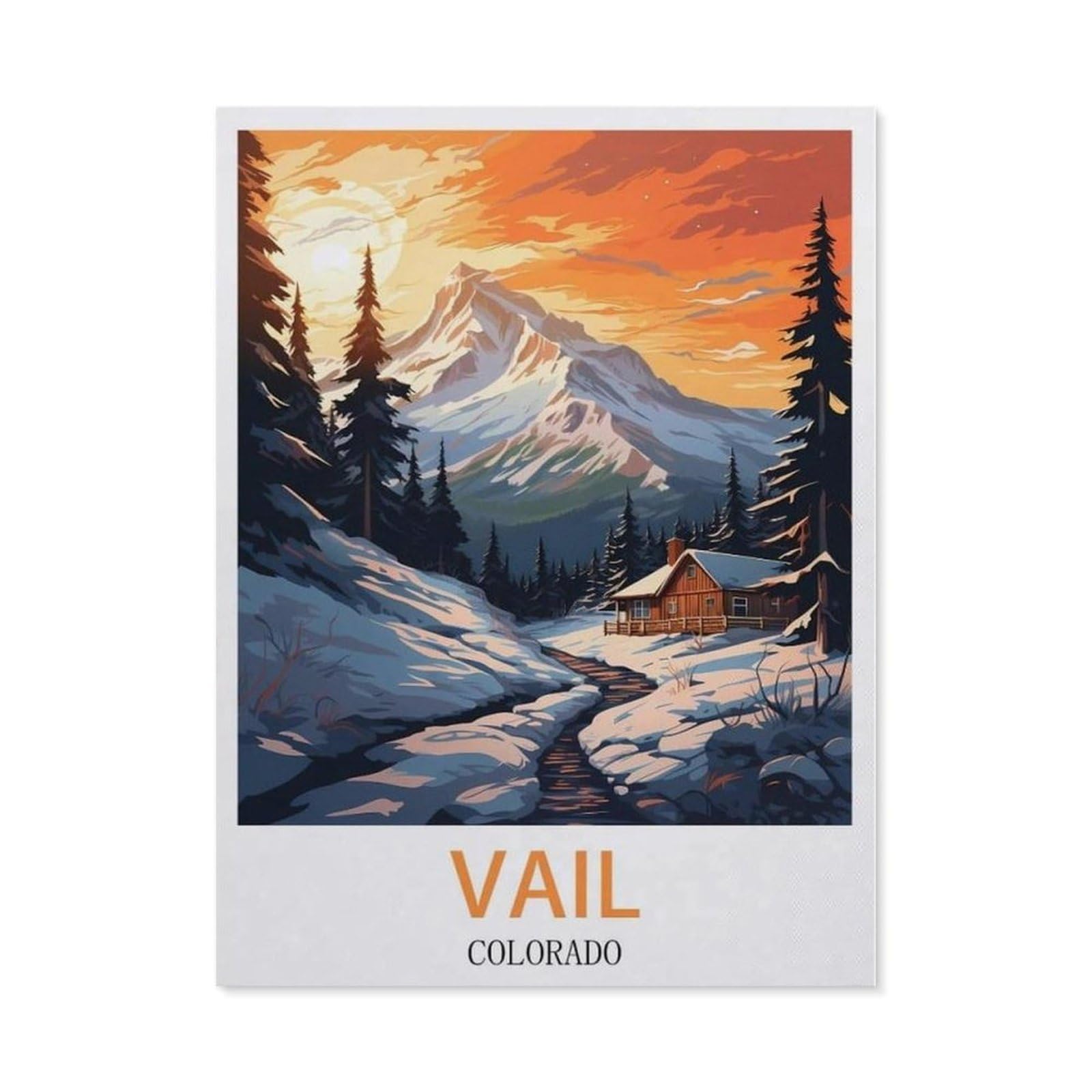 Beayodkp （30 X 40 Cm/11.81 X 15.74 Inches） 5D Diy Diamond Painting Kit，Vail Colorado Vintage Travel Poster，Round Resin Diamond Cross Stitch, Home Decoration Gift-Cg33