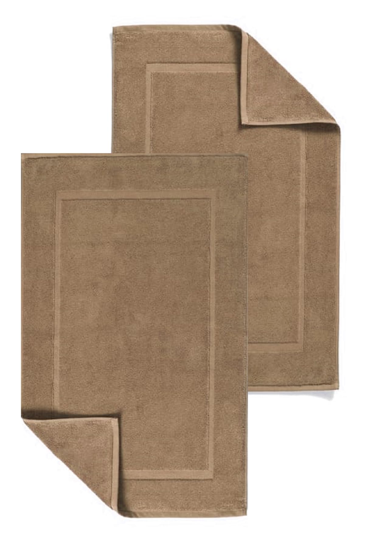 2 Piece Cotton Bath Mats Terry Toweling Bathroom Rugs 1000 GSM Super Soft and Absorbent Floor Mat, Bathroom Shower Mat Set (Cotton, Latte)