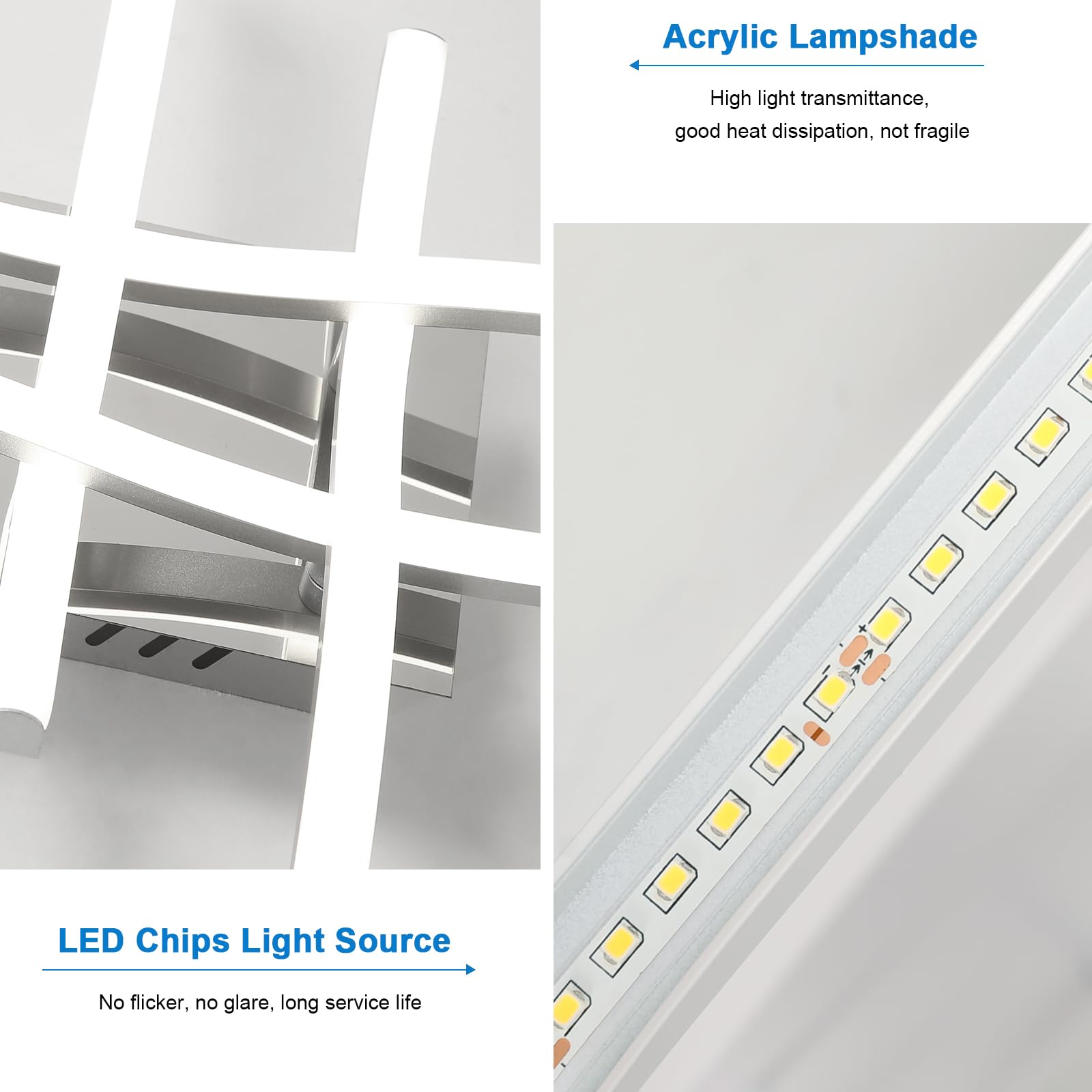 Goeco LED Ceiling Light, 24 W Modern Curved Chandelier with 4 LED Boards Cold White Light 6500K - Image 4