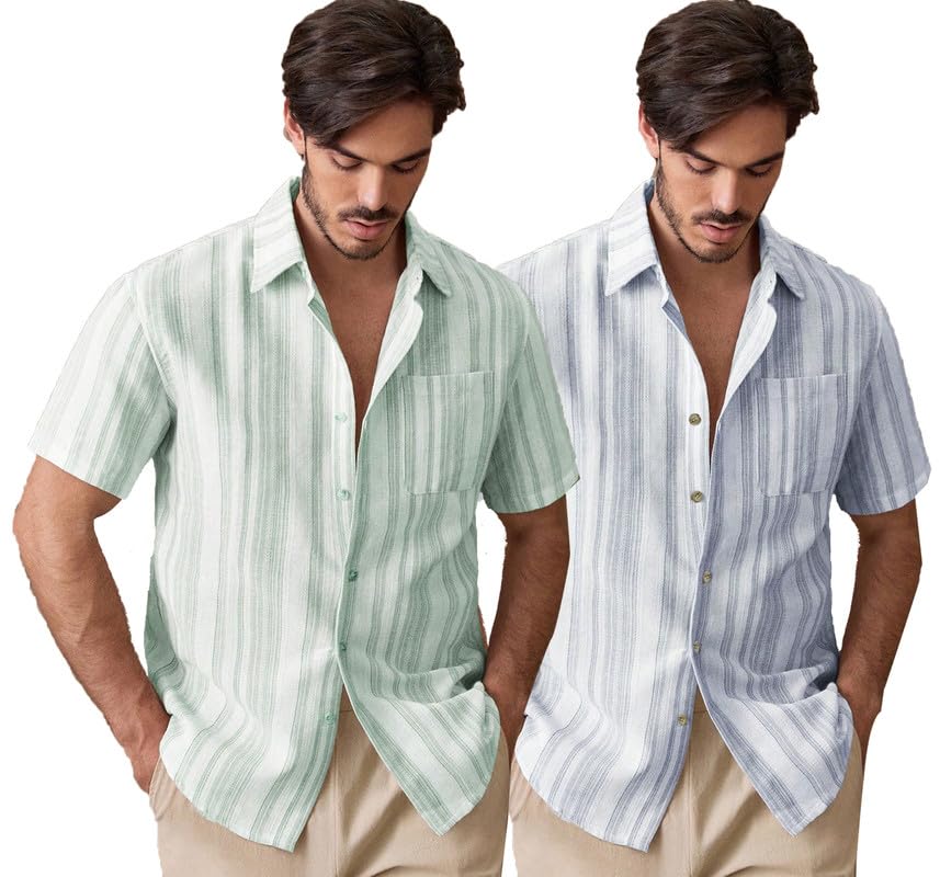 Image of Lymio Men Shirt || Striped Shirt for Man || Half Sleeve || Summer Style (Packs Also Available) (Lilen-Strip)