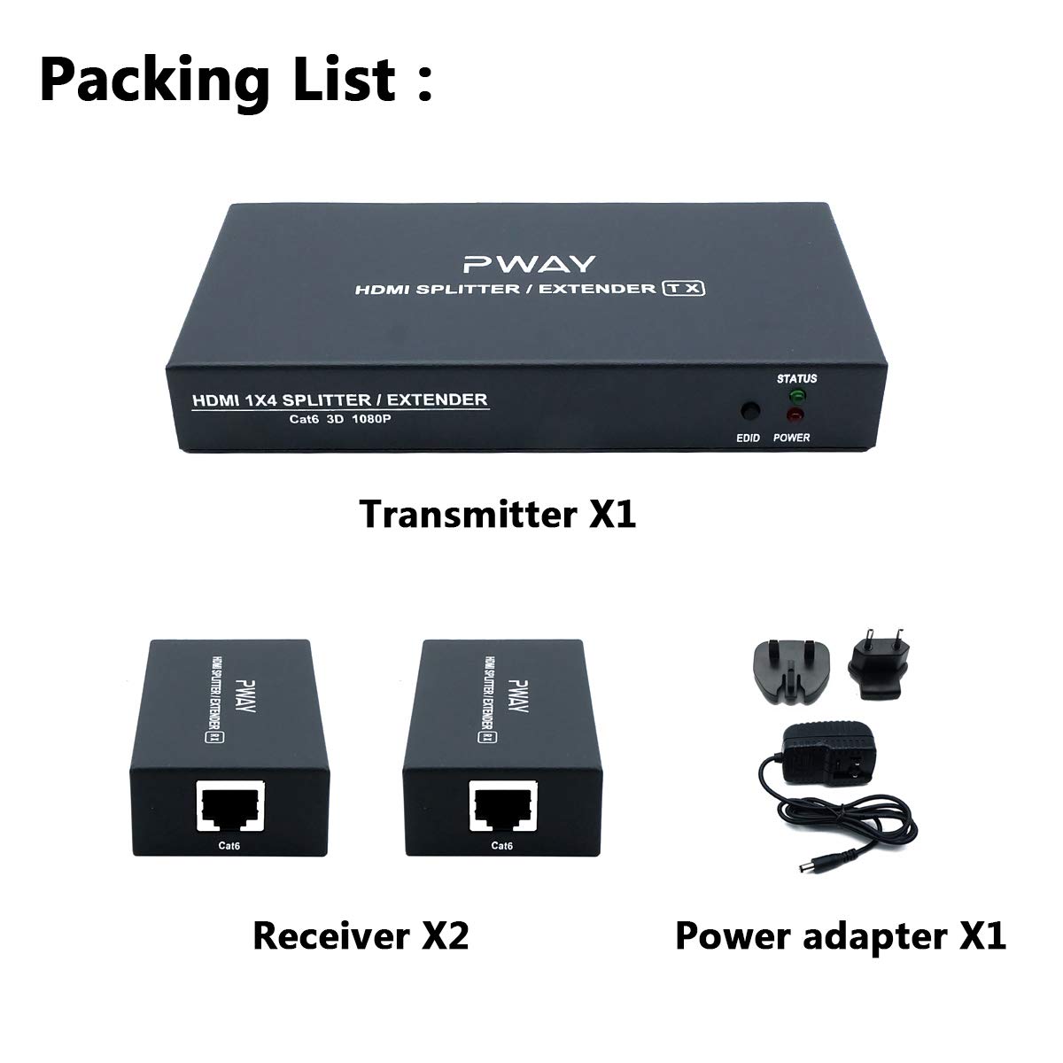 PW-HT226P2 HDMI Extender Splitter 2 Port Transfiere 165ft(50m) a Través de Cat6 Apoyo 1080P@60Hz EDID Copy