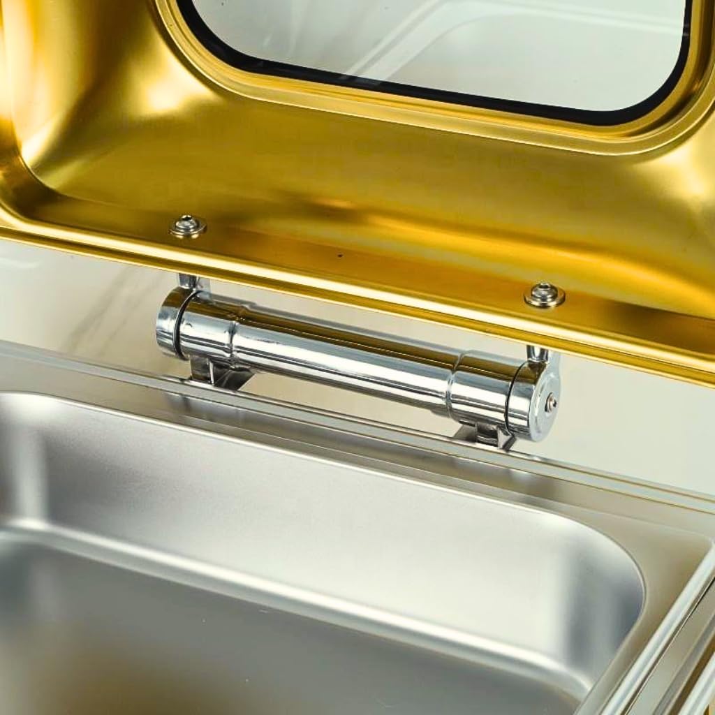Gold Chafing Dishes for Buffet, 6.5L Stainless Steel Chafing Dish Buffet Set with Transparent Hydraulic Lid, Vent Hole, Buffet Warmer for Weddings and Events,2 Pack
