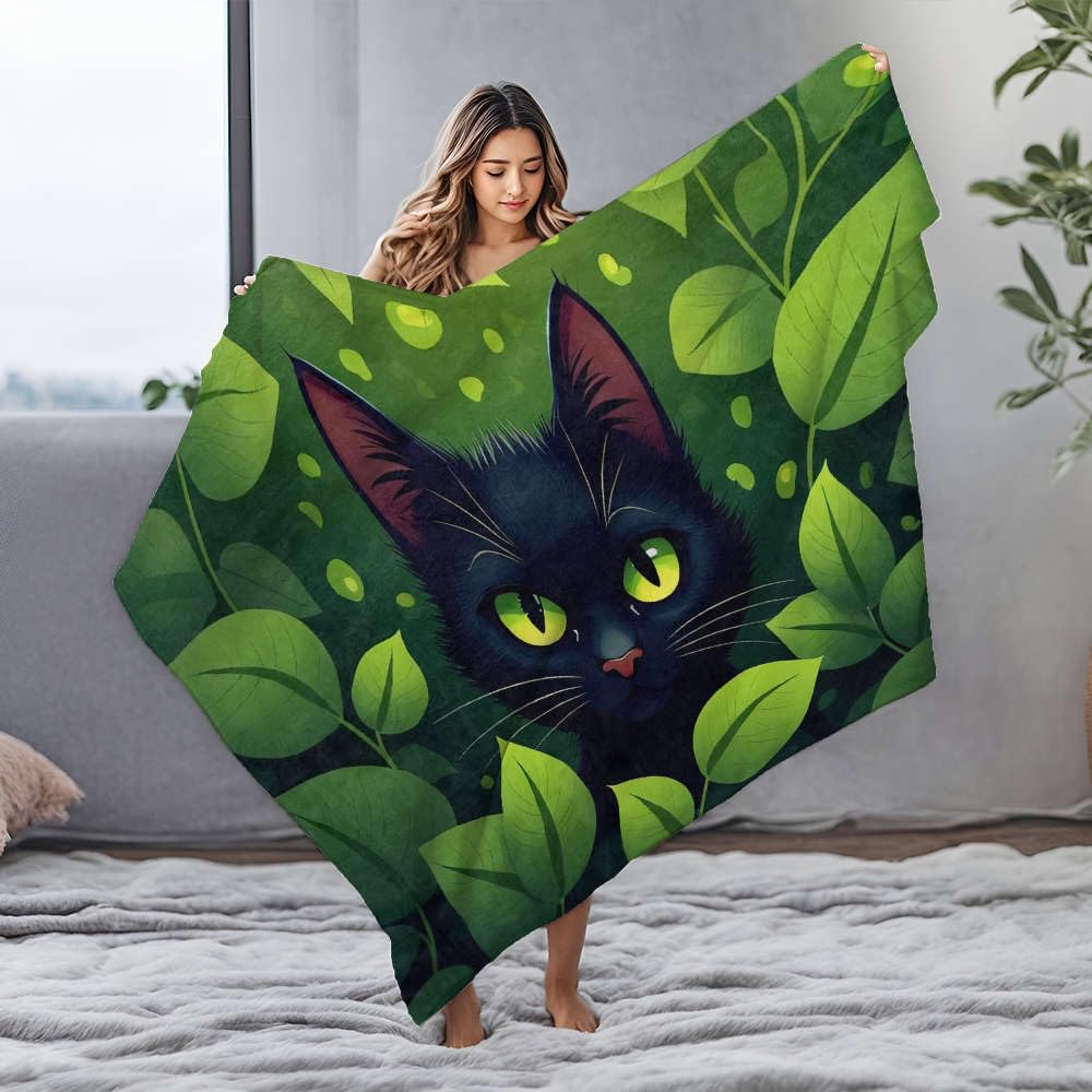 Couverture flanelle chat noir pour soirées cocooning au salon