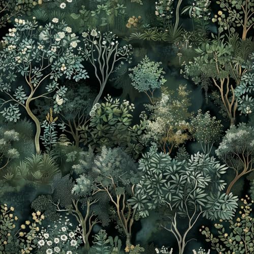 COKCOKR Vintage Forest Floral Peel and Stick Wallpaper,17.71" x 118.1" Green Floral Leaf Wallpaper Boho Removable Self Adhesive Contact Paper for Living Room Bedroom